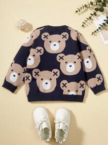 Baby Boy Bear Pattern Sweater - Dark Grey - View 2