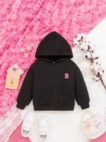 SHEIN Bebé niñas Capucha con estampado de letra con bolsillo de canguro