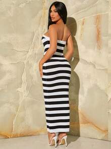 SHEIN SXY Striped Pattern Sweater Dress Without Cardigan - Black and White - View 2