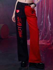 Harley Quinn | ROMWE Letter Graphic Colorblock Flap Pocket Jeans - Multicolor - View 5