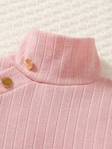 SHEIN Young Girl High Neck Hanky Hem Tee & Flare Leg Pants - Dusty Pink - View 7