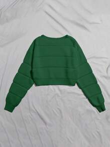 Franclia Ribbed Knit Solid Crop Sweater,Long Sleeve Tops Knit Pullover Fall Winter Sweater - Green - View 2