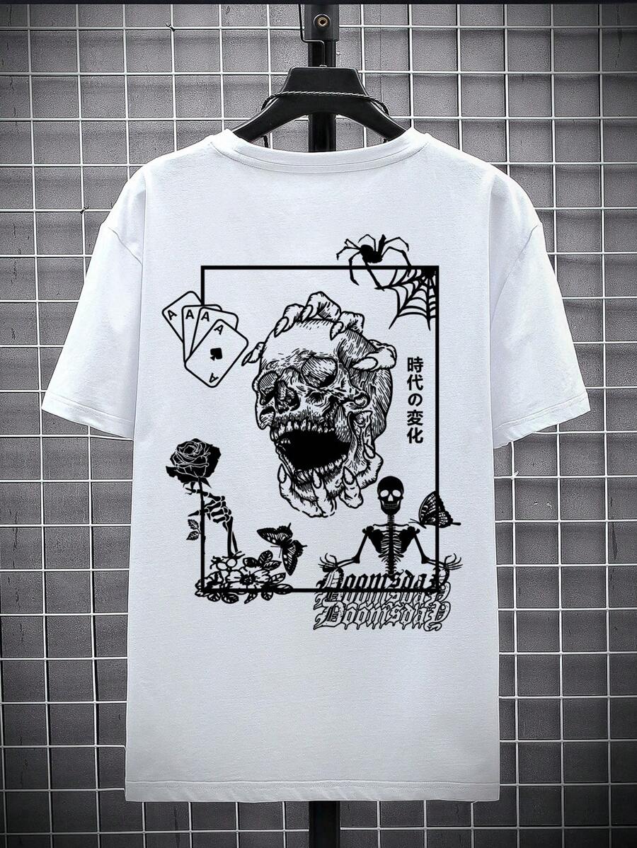 Manfinity Hypemode Hombres talla grande Camiseta de cráneo & con estampado de póker