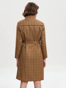 GENKIRA Plaid Print Button Front Coat Fall Cloth For Women - Multicolor - View 2