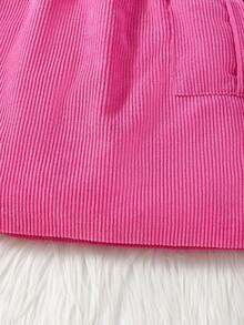 SHEIN Cô gái Tween Túi có nắp Thắt lưng Vải to sợi Váy - Màu Hồng Tươi - Xem 4