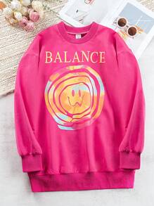 Teen Girls Letter & Cartoon Graphic Drop Shoulder Pullover - Pink - View 1