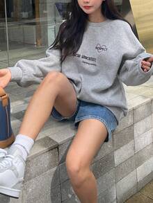 DAZY Letter Graphic Drop Shoulder Sweatshirt - Grey - View 4