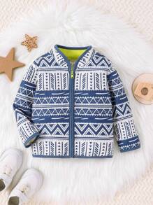 Baby Boy Geo Print Zip Up Jacket - Blue - View 1