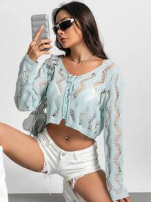 SHEIN Unity Cardigan Court À Lacets En Tricot (Sans Soutien-Gorge)