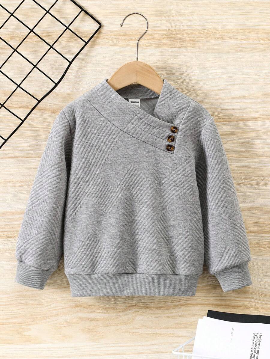 SHEIN Young Boy Asymmetrical Neck Sweatshirt Chic Outfits For Autumn/Winter - Grey - View 1