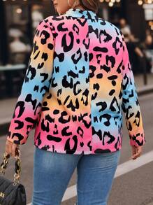 Calvaya Plus Leopard Print Ombre Shawl Collar Blazer - Multicolor - View 2