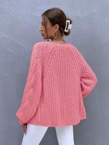 SHEIN Privé Solid Raglan Sleeve Cardigan - Pink - View 2