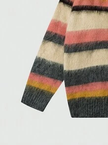 Men's Striped Cardigan Long Sleeve V-Neck Sweater, Autumn/Winter - Black - View 3