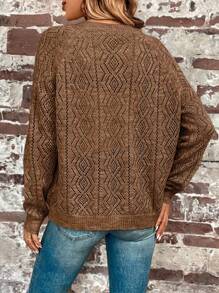 SHEIN LUNE 1pc Pointelle Knit Raglan Sleeve Cardigan,Long Sleeve Tops In Fall/Winter