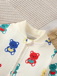 SHEIN Baby Boy Bear Print Zip Up Bomber Jacket - Multicolor - View 7