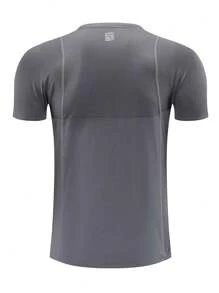 Manfinity Sport Corelite 男式字母图案缝线细节运动 T 恤健身上衣短袖健身男式运动服 - 灰色 - 查看 2