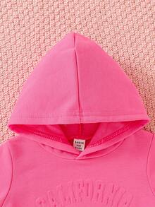 女婴字母刺绣袋鼠口袋卫衣 - 玫紅色 - 查看 4