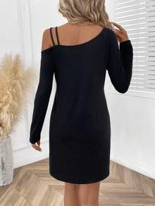 SHEIN LUNE Figure Graphic Asymmetrical Neck Tee Dress - Black - View 2