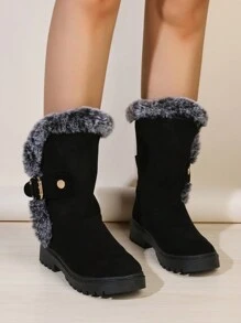 女士时尚中筒保暖内衬保暖靴 - 黑色 - 查看 4