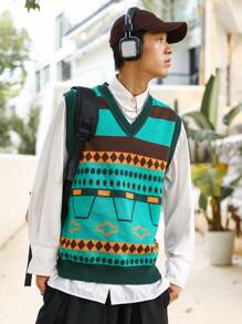 Manfinity Hypemode Nam Mẫu Geo Áo len vest Không có áo sơ mi - Nhiều màu - Xem 3