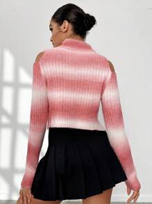 Chiquease Ombre Striped Pattern Cut Out Mock Neck Knit Pullover Fall Winter Sweater - Pink - View 2