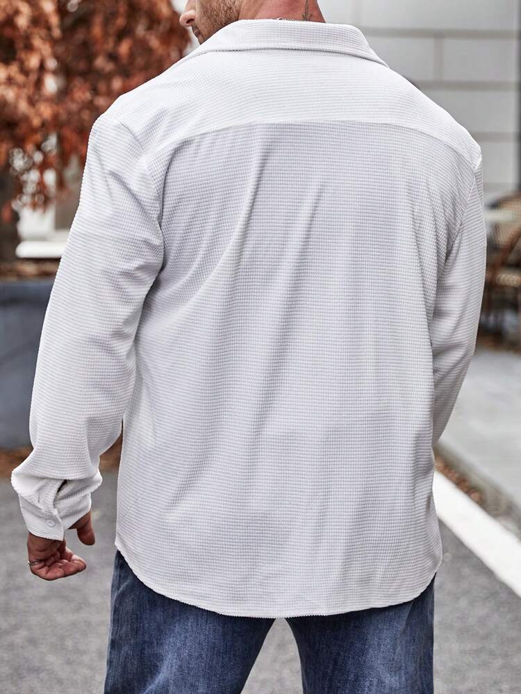 Men Plus Solid Button Up Shirt