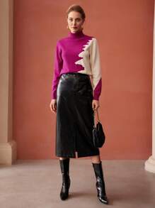 MOTF PREMIUM TWO-TONE TURTLENECK SWEATER - Multicolor - View 2