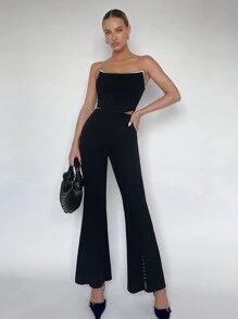 SHEIN Maija 撞色滾邊抹胸上衣 - 黑色 - 查看 9