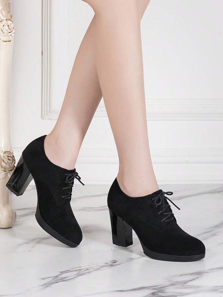 Scarpe da donna con tacco grosso, punta chiusa, tacco grosso, punta quadrata, tacco a blocco, scarpe da lavoro, casual, da indossare tutti i giorni, scarpe da donna con tacco medio, Nero