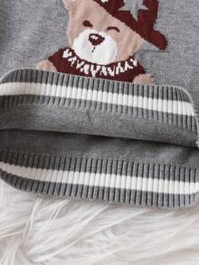 男嬰熊圖案條紋飾邊套頭毛衣和針織褲