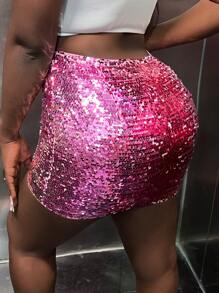 Slaydiva High Waist Sequin Bodycon Skirt - Hot Pink - View 1