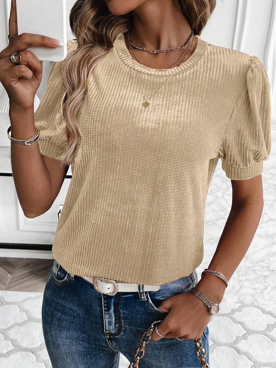 SHEIN LUNE Camiseta unicolor de manga farol - Albaricoque - Ver 1