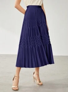 MOTF PREMIUM Solid Pleated Skirt Without Belt - Purple - View 3
