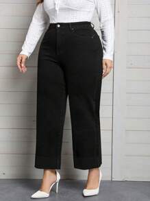 EMERY ROSE Plus Solid Wide Leg Jeans - Black - View 3
