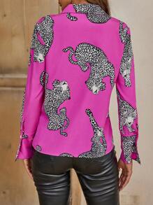 SHEIN Clasi Leopard Print Blouse - Hot Pink - View 2