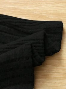 SHEIN Tween Girl Knitted Ruched Long Sleeve T-Shirt & Flared Pants Casual Set, Including Shirring Front T-Shirt And Flared Pants - Black - View 4