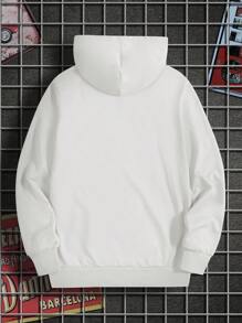 Manfinity LEGND Men Letter Graphic Kangaroo Pocket Drawstring Hoodie - White - View 2