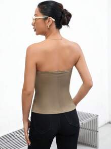 GENKIRA Top bandeau con abertura fruncido - Caqui - Ver 2