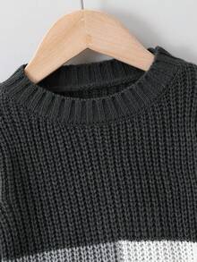 SHEIN Trẻ Con trai Khối màu Áo len - Xám - Xem 3