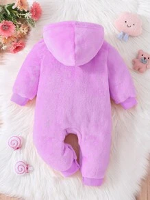 男嬰彩虹刺繡連帽絨毛連身褲 - 紫色 - 查看 2