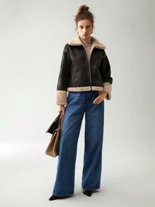 Anewsta Teddy Lined Zip Up Jacket - Maroon - View 3