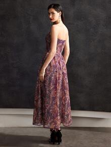 MOTF PREMIUM STRAPLESS SEQUIN FLORAL DRESS WITHOUT BELT - Multicolor - View 9