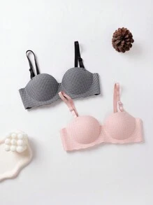 Teen Girl 2pcs Scallop Edge Gingham Underwire Bralette - Multicolor - View 1