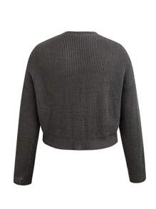 Calvaya Plus Letter Pattern Drop Shoulder Sweater