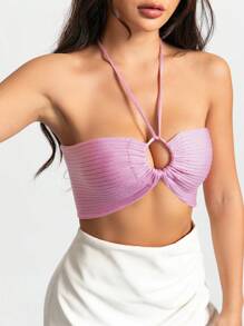 SHEIN Unity Tie Backless Crop Halter Knit Top