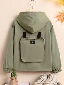 SHEIN 男大童字母補丁細節加絨內裏連帽外套