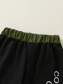 SHEIN 男小童撞色運動衫和標語圖案衛褲 - 彩色 - 查看 4