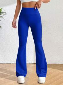 INAWLY Wide Waistband Flare Leg Pants - Blue - View 3