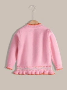 SHEIN Young Girls Pumpkin Pattern Frill Trim Sweater - Pink - View 2