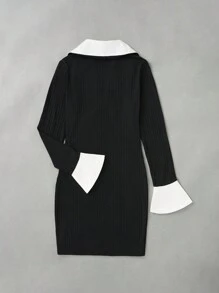 SHEIN EZwear 拼接領緊身洋裝 - 深灰色 - 查看 2